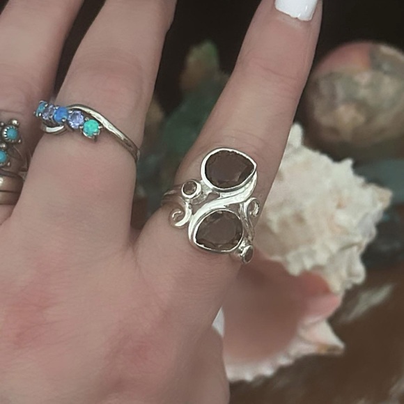 Genuine smoky quartz double stone 925 sterling silver ring - Picture 7 of 9